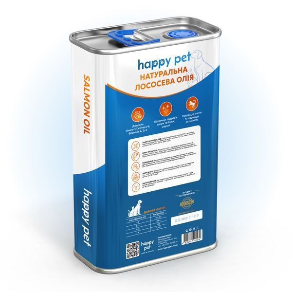 Масло лосося для здоровья кожи и блеска шерсти собак и кошек Happy Pet 5 л 13220 фото