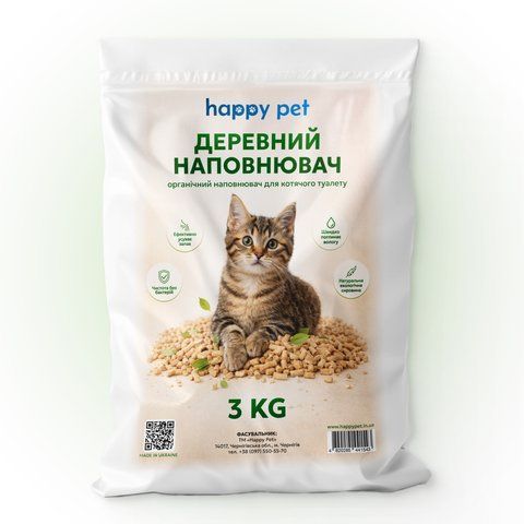 Деревний наповнювач для котячого туалету Happy Pet 3 кг 2002 фото